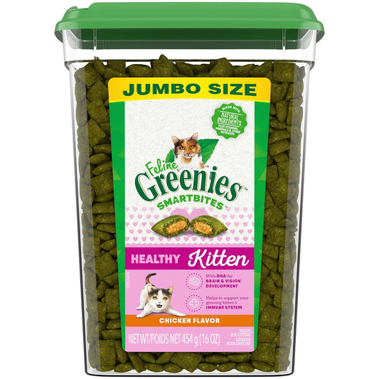 BB02/25 Greenies Feline Smartbites Kitten Treats Chicken Flavor 16oz Tub