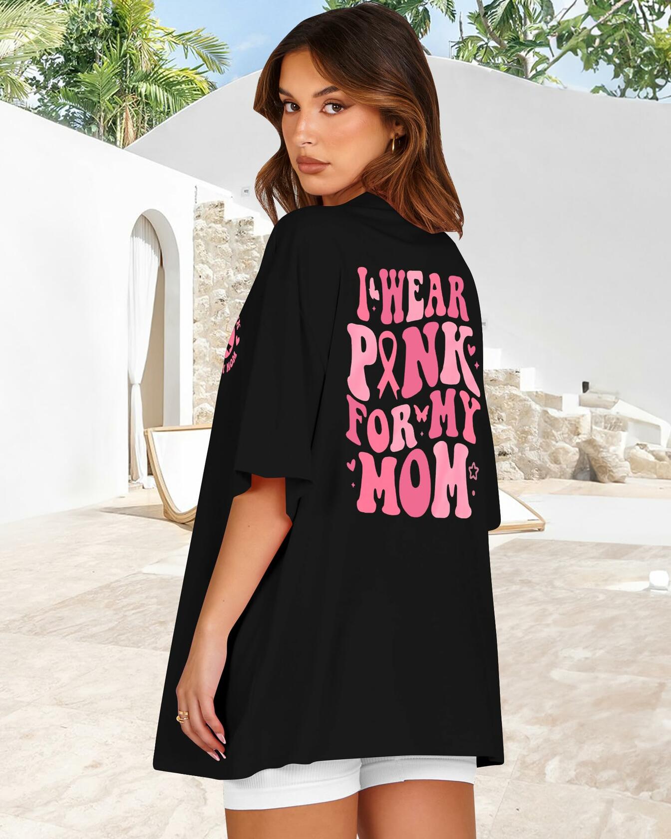 FASHGL I Wear Pink for My Mom Breast Cancer Awareness T-Shirt Pink Size M