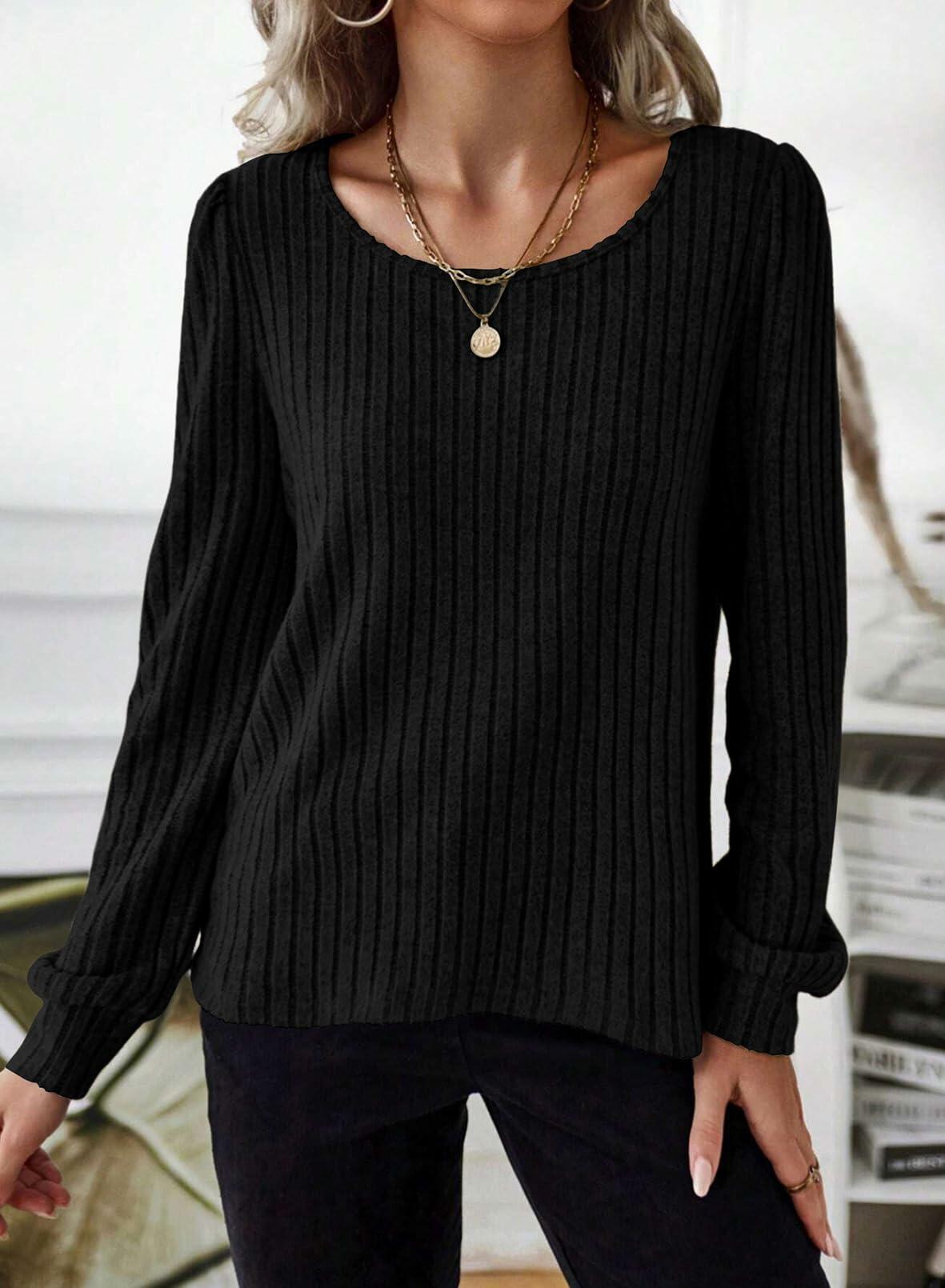 Samefar Womens Tunic Top Long Sleeve Lightweight Knit Black Size XXL