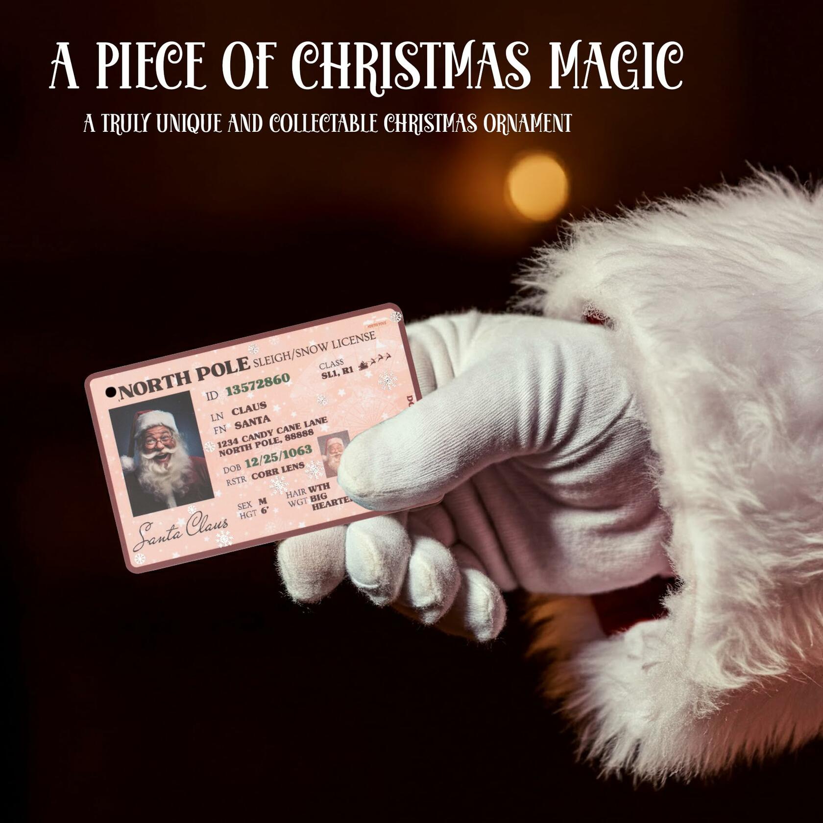 Santa's Lost Driver License Christmas Ornament with String & Envelope