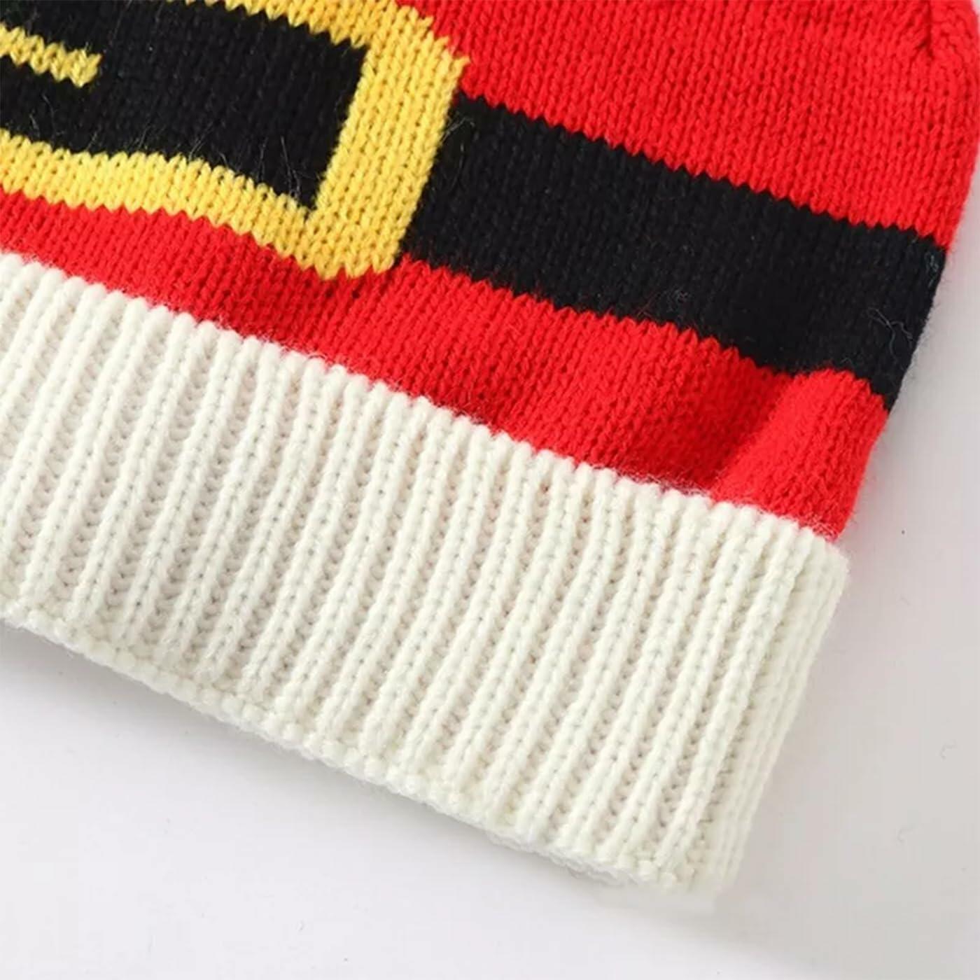INOGIH Christmas Santa Hat Knitted Beanie Pom Pom Winter Cap Unisex - Size M