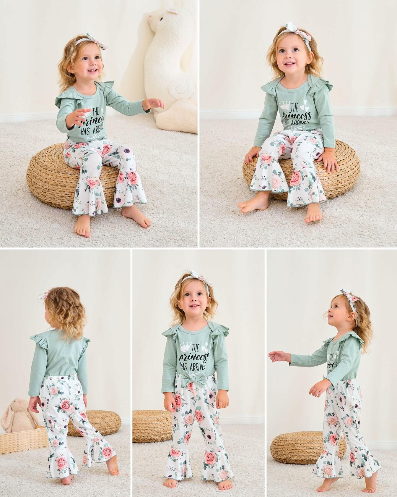 SODLON Baby Girl Ruffle Romper & Pink Striped Pants Size 12-18M