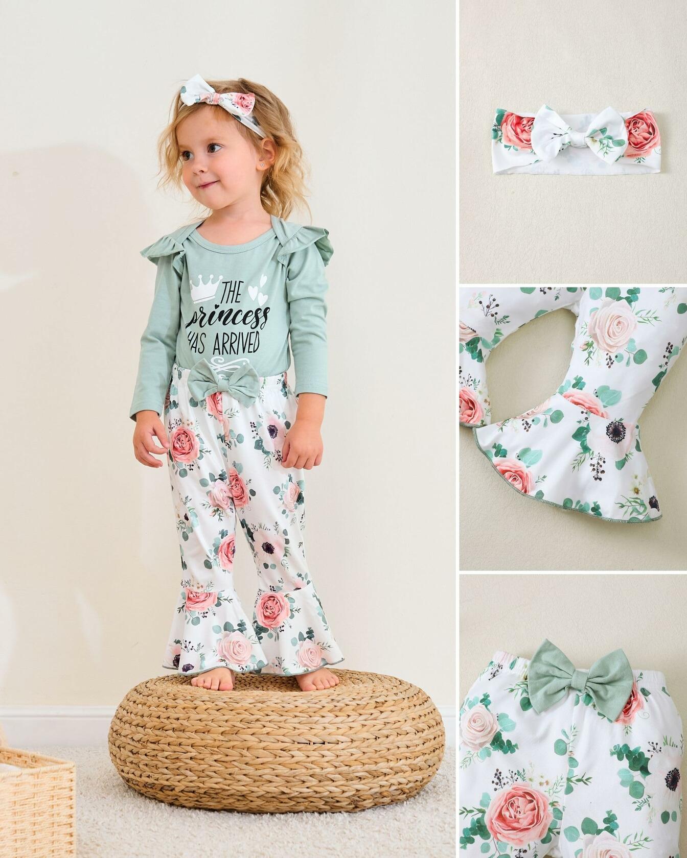 SODLON Baby Girl Ruffle Romper & Pink Striped Pants Size 12-18M