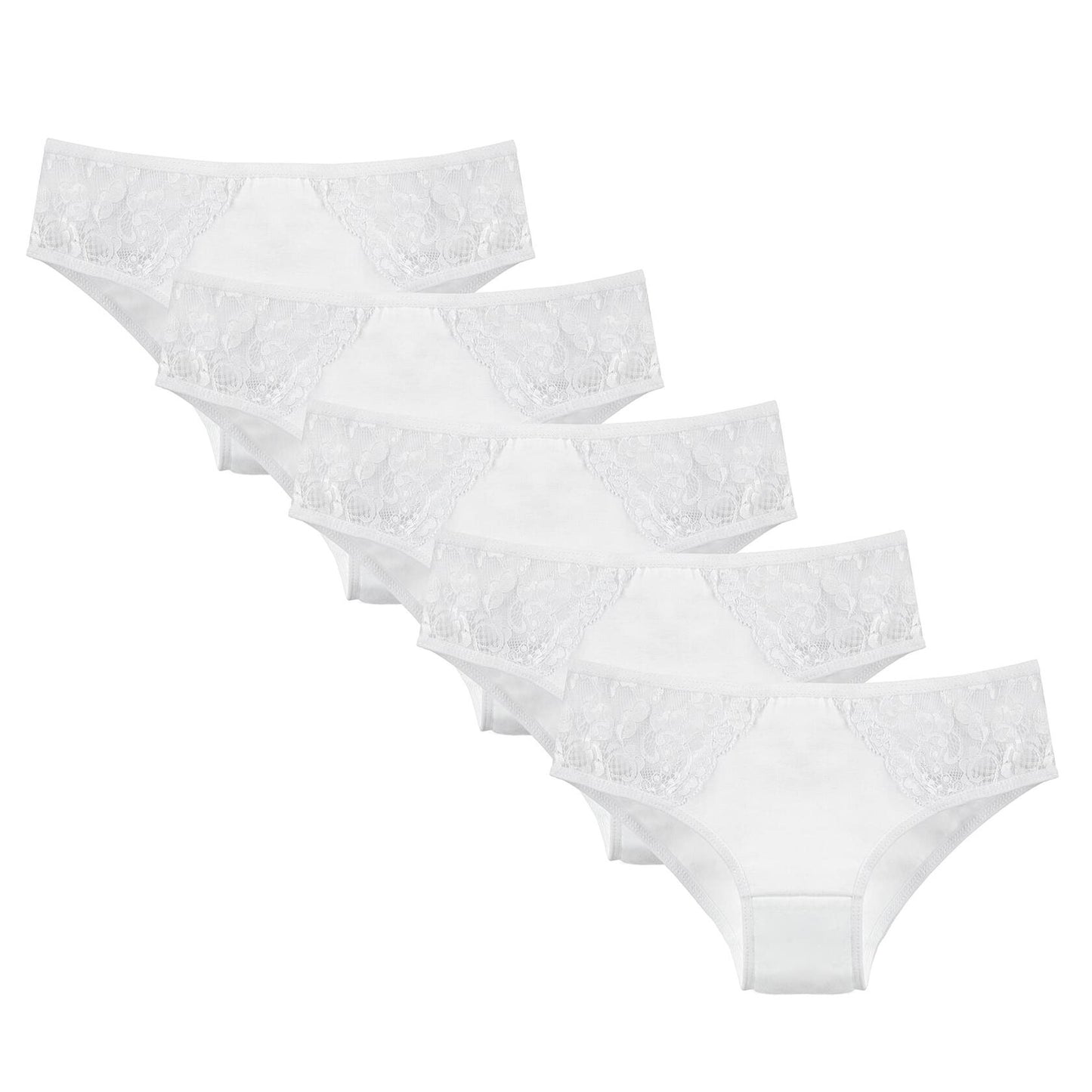 Donella Teen Girls 5 Pack Mid Rise Soft Cotton Bikini Panties White Size 12-13