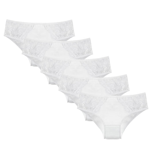 Donella Teen Girls 5 Pack Mid Rise Soft Cotton Bikini Panties White Size 12-13