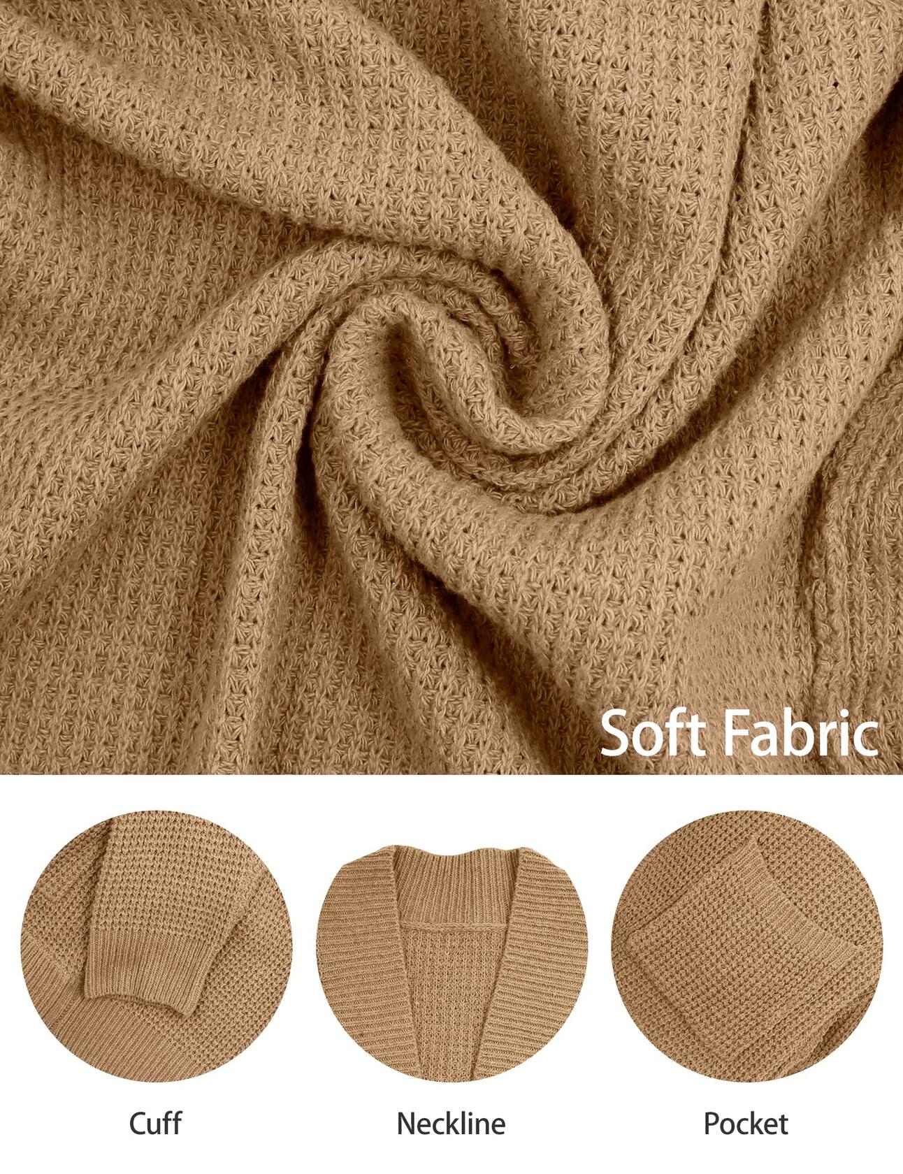 HANERDUN Women's Cable Knit Cardigan Sweater Long Sleeve Solid Color Size M