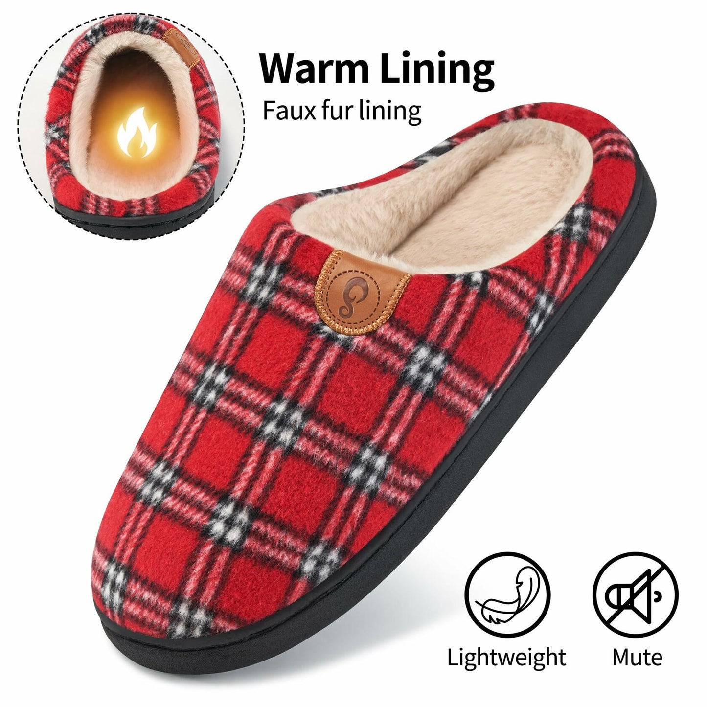 Ablanczoom Unisex Memory Foam House Slippers Slip On Anti Skid Red Size 46/47