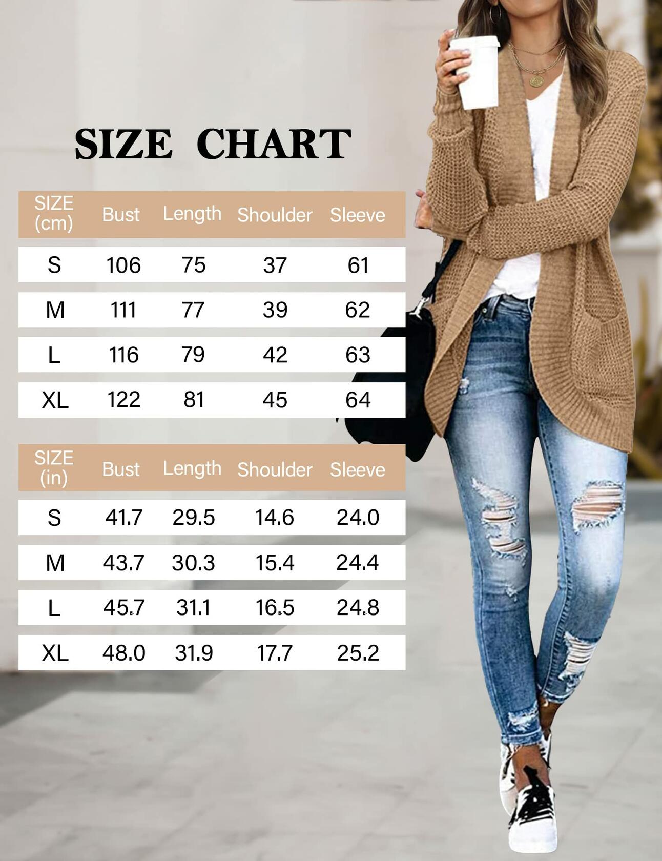 HANERDUN Women's Cable Knit Cardigan Sweater Long Sleeve Solid Color Size M