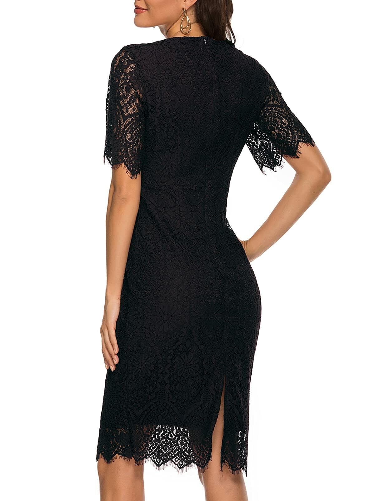 MEROKEETY Women's Short Sleeve Lace Floral Cocktail Dress Crew Neck Size S