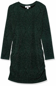 Speechless Girls' Long Sleeve Glitter Knit Ruched Party Dress, Hunter, 7