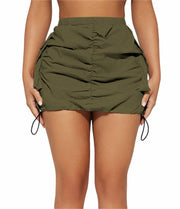 Womens Y2K Cargo Mini Skirt Elastic Waist Ruched Side Pockets Size S