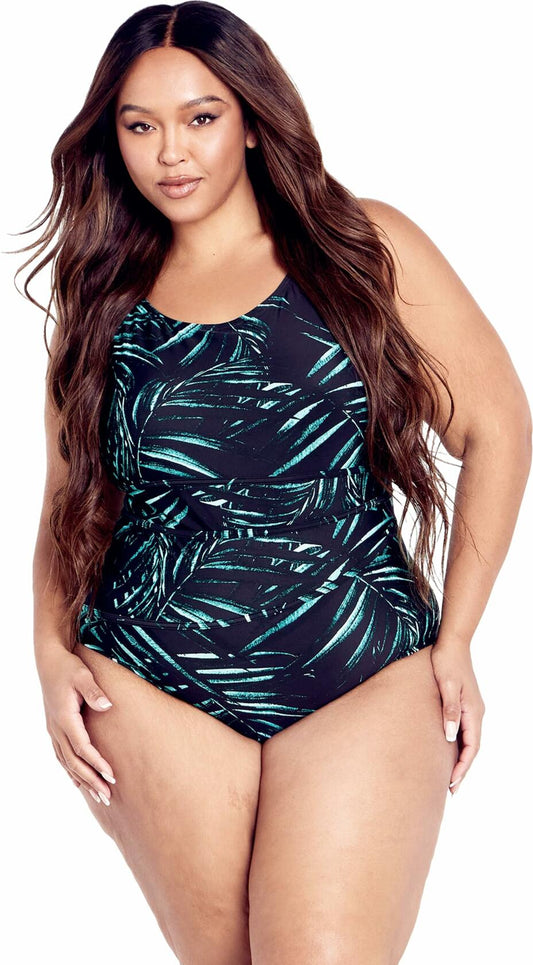 EVANS Women's Tropics 1 Piece Swimwear Aqua Print Size 26