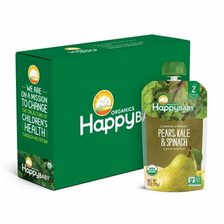 BestBy06/25 Happy Baby Organics Baby Food Pears Kale Spinach 3.5oz 8 Pouches