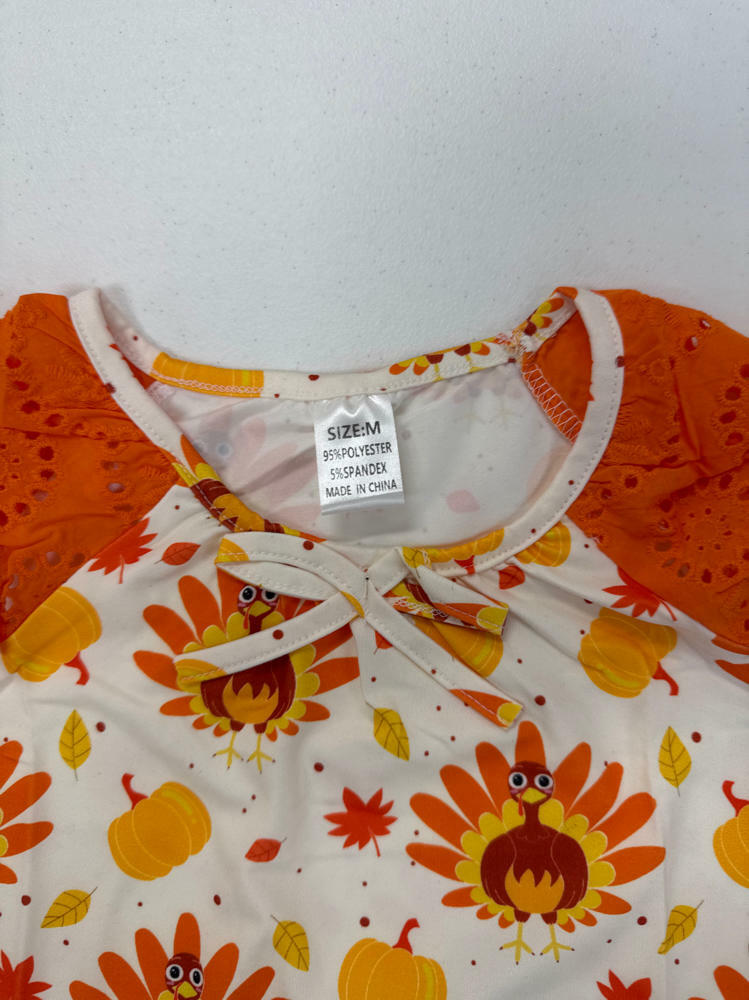 Thanksgiving Girls Nightgown Orange Turkey Print Sleepwear Size 7-8