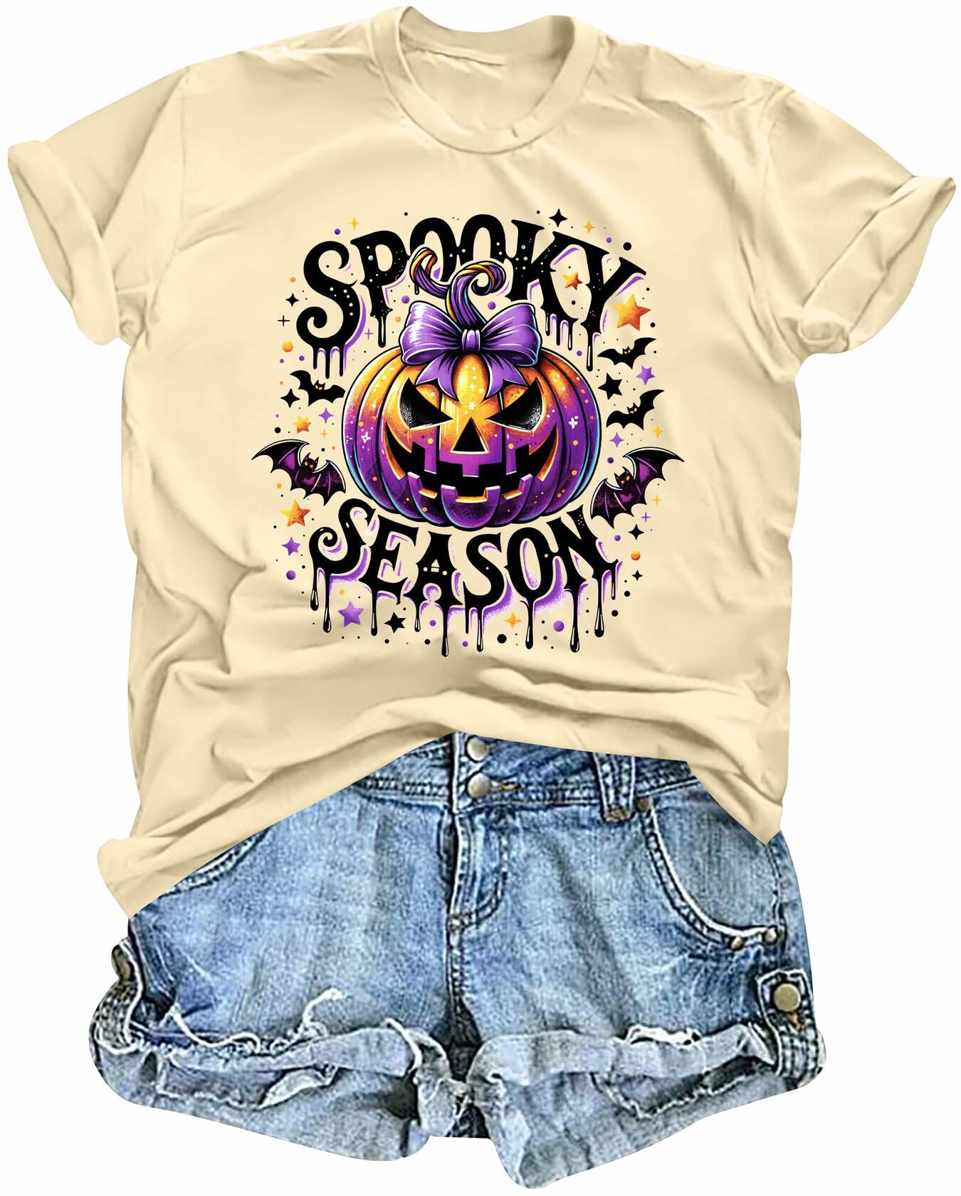 LAZYCHILD Halloween Leopard Bow Pumpkin Graphic Shirt Women Size XL