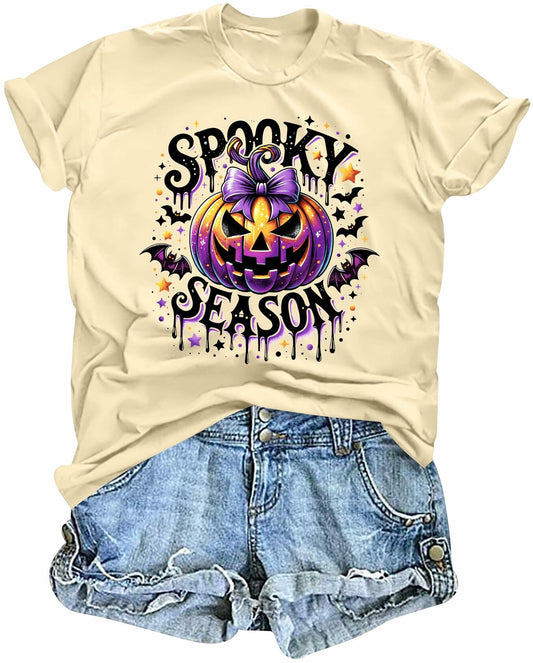 LAZYCHILD Halloween Leopard Bow Pumpkin Graphic Shirt Women Size XL