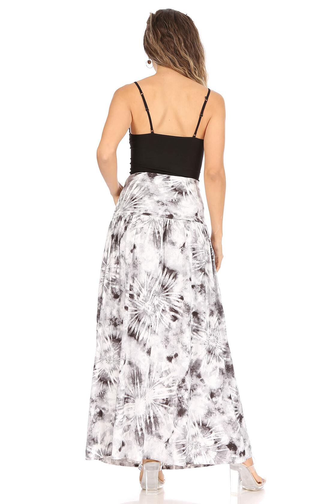 Grey Tie Dye Maxi Skirt Women High Waisted Casual Long Ankle Length Size L