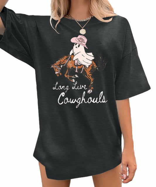 Western Halloween T-Shirt Funny Cowghouls Spooky Grey Size M