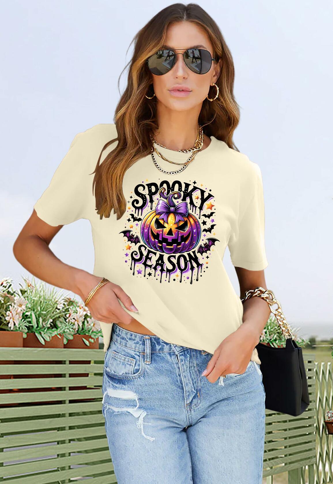 LAZYCHILD Halloween Leopard Bow Pumpkin Graphic Shirt Women Size XL