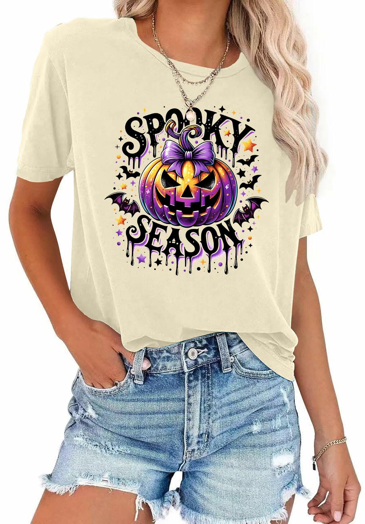 LAZYCHILD Halloween Leopard Bow Pumpkin Graphic Shirt Women Size XL