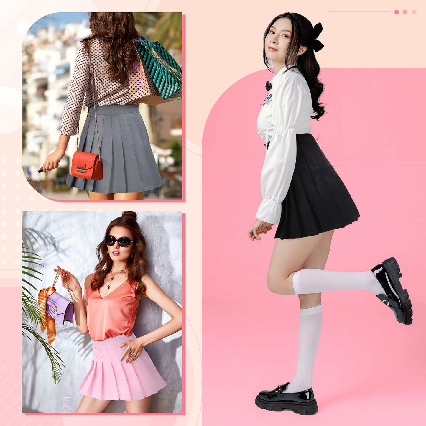 Geyoga 3 Pc Mini Pleated Skirts Women Black Pink Grey Size L