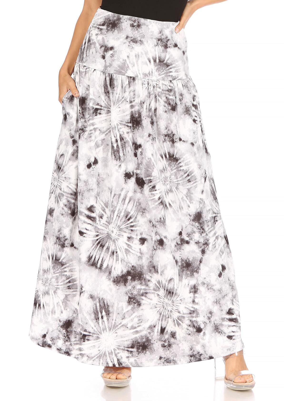 Grey Tie Dye Maxi Skirt Women High Waisted Casual Long Ankle Length Size L