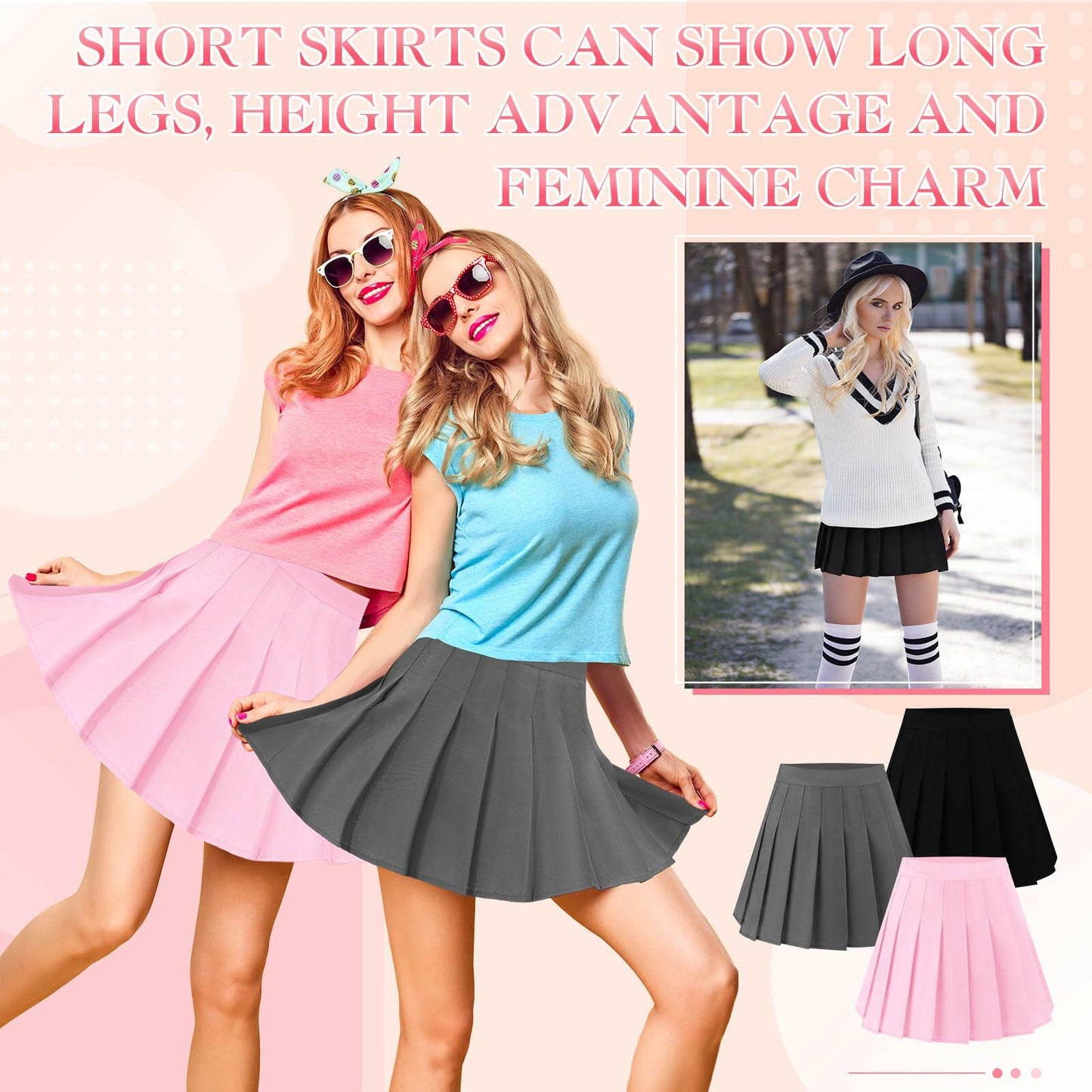 Geyoga 3 Pc Mini Pleated Skirts Women Black Pink Grey Size L