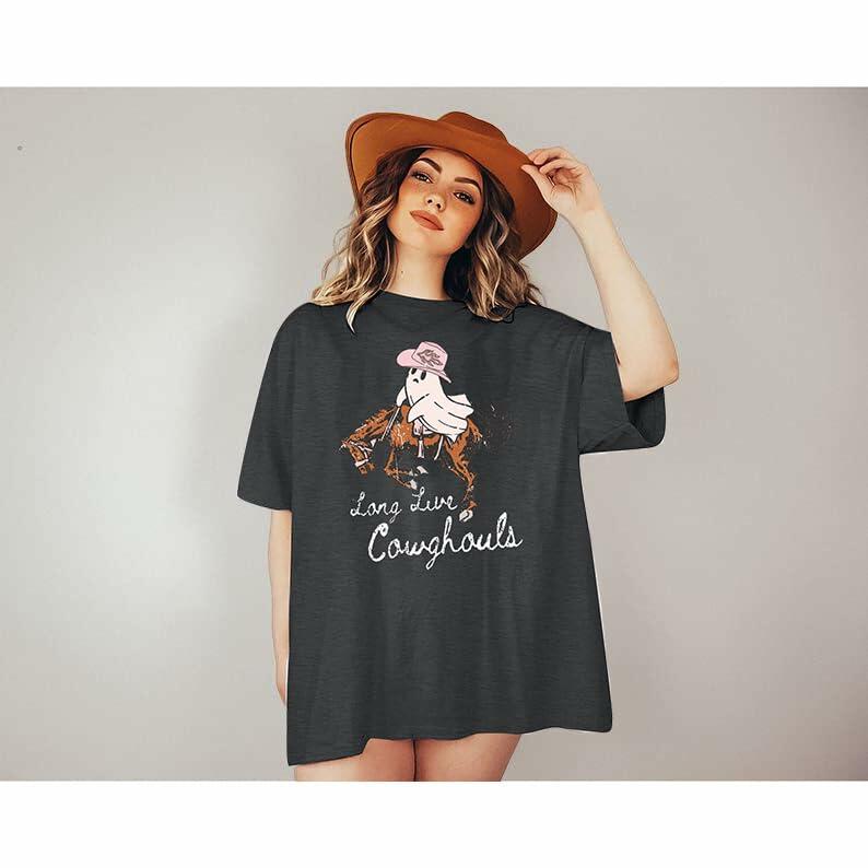 Western Halloween T-Shirt Funny Cowghouls Spooky Grey Size M