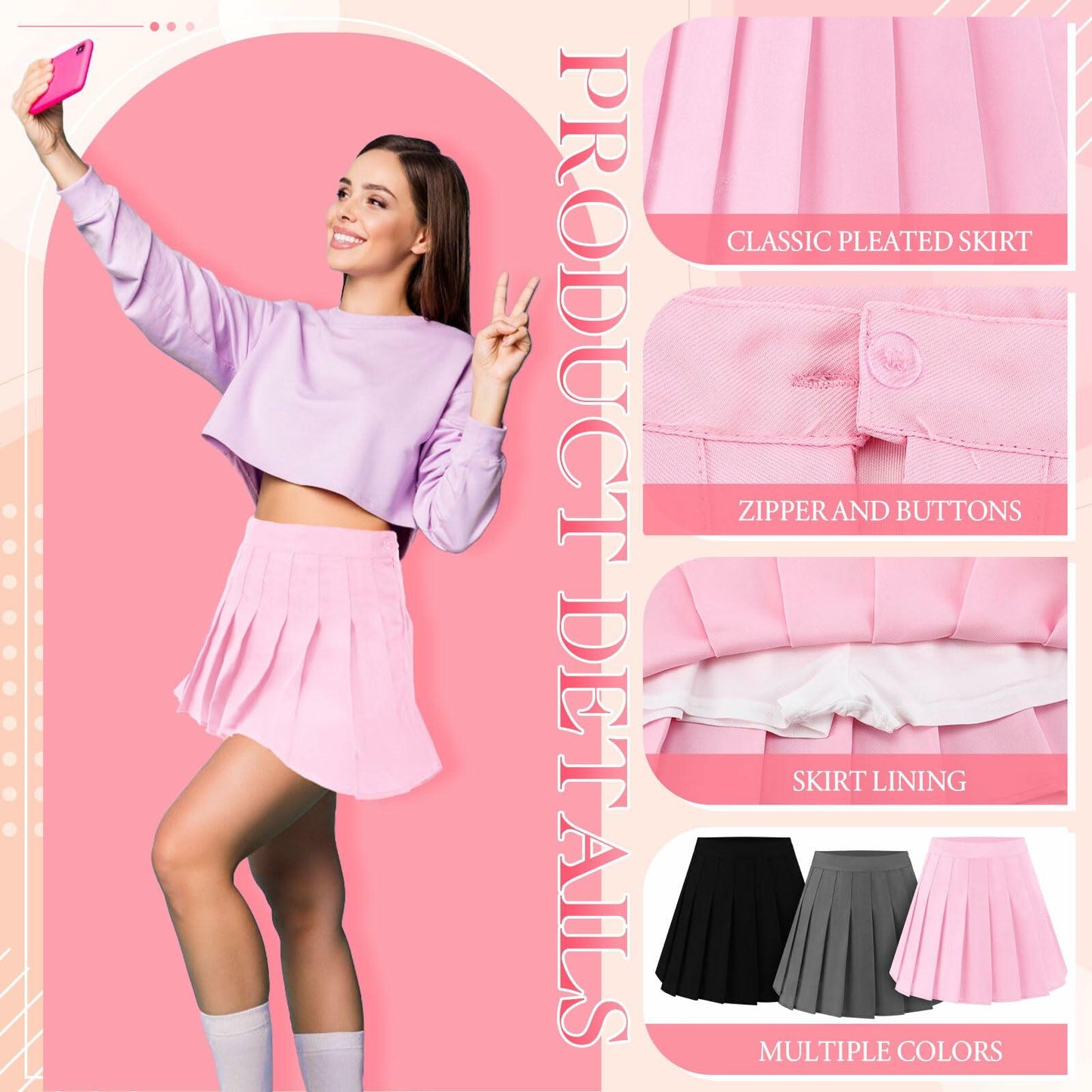 Geyoga 3 Pc Mini Pleated Skirts Women Black Pink Grey Size L