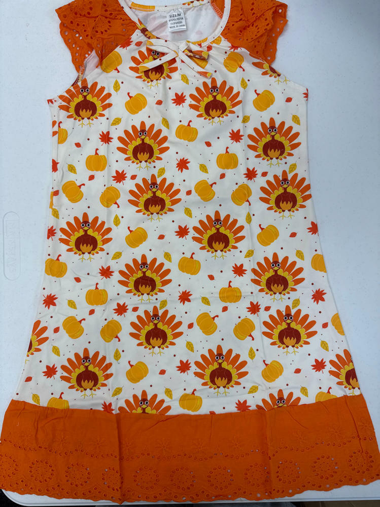 Thanksgiving Girls Nightgown Orange Turkey Print Sleepwear Size 7-8