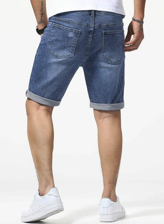 JMIERR Mens Denim Slim Fit Stretch Distressed Jean Shorts Blue Size 36
