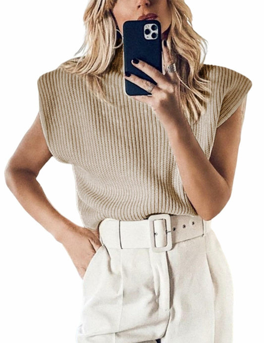 Hooever Women's Knitted Sleeveless Turtleneck Sweater Vest Khaki Size XS