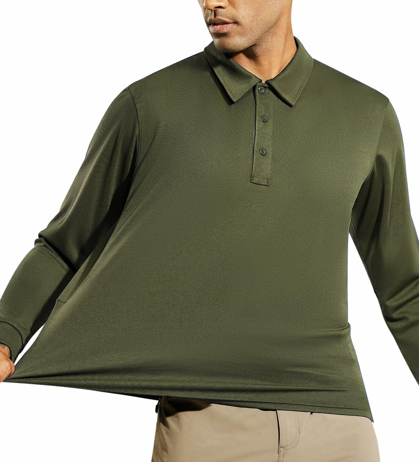 Haimont Mens Polo Shirt Long Sleeve Dry Fit Moisture Wicking Army Green Size XXL