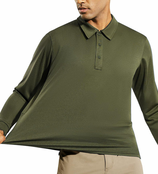 Haimont Mens Polo Shirt Long Sleeve Dry Fit Moisture Wicking Army Green Size XXL
