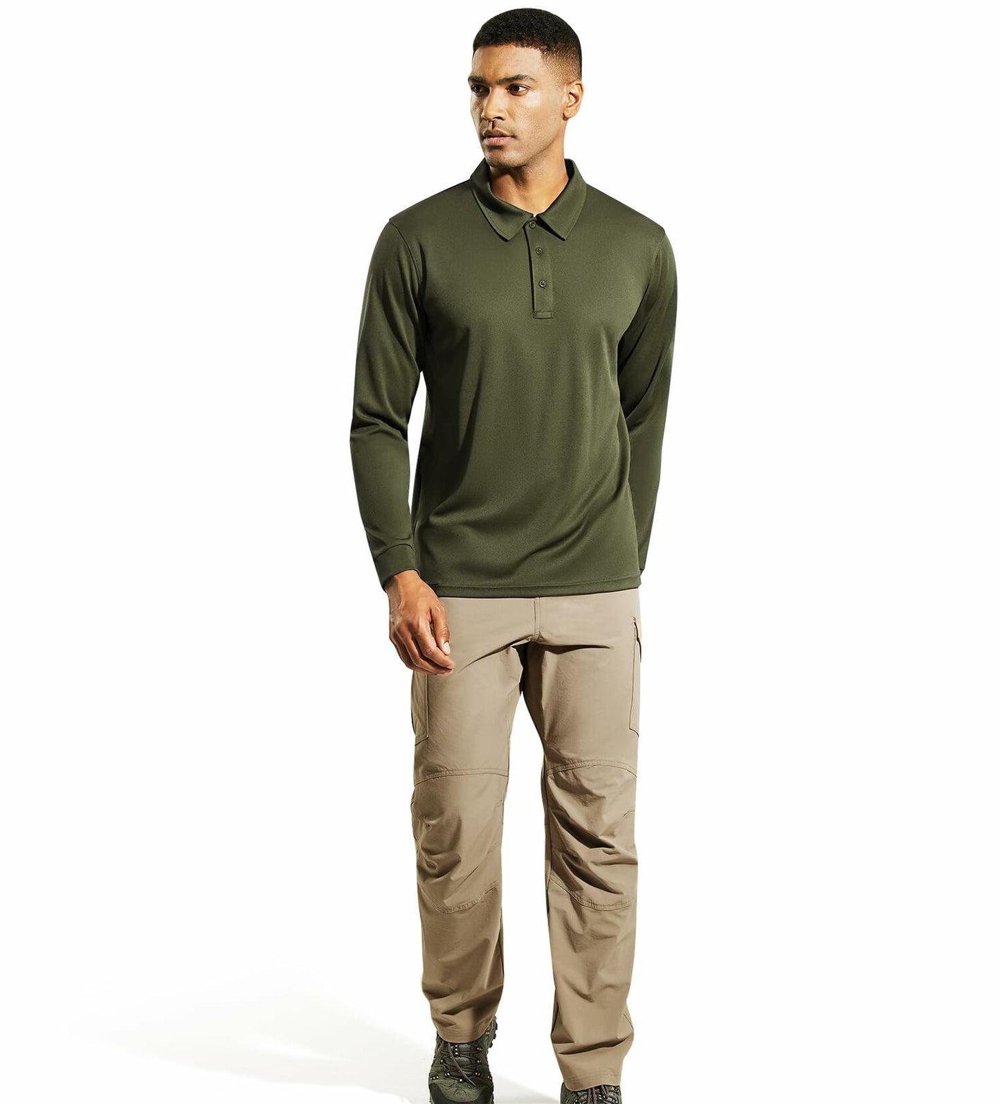 Haimont Mens Polo Shirt Long Sleeve Dry Fit Moisture Wicking Army Green Size XXL