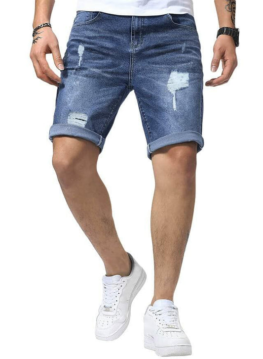 JMIERR Mens Denim Slim Fit Stretch Distressed Jean Shorts Blue Size 36
