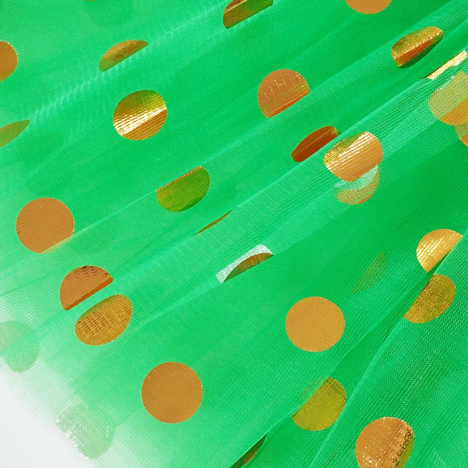 DMLBC Women's Green Polka Dot Tulle Tutu Skirt Ballet Costume Dress-Up - Size L