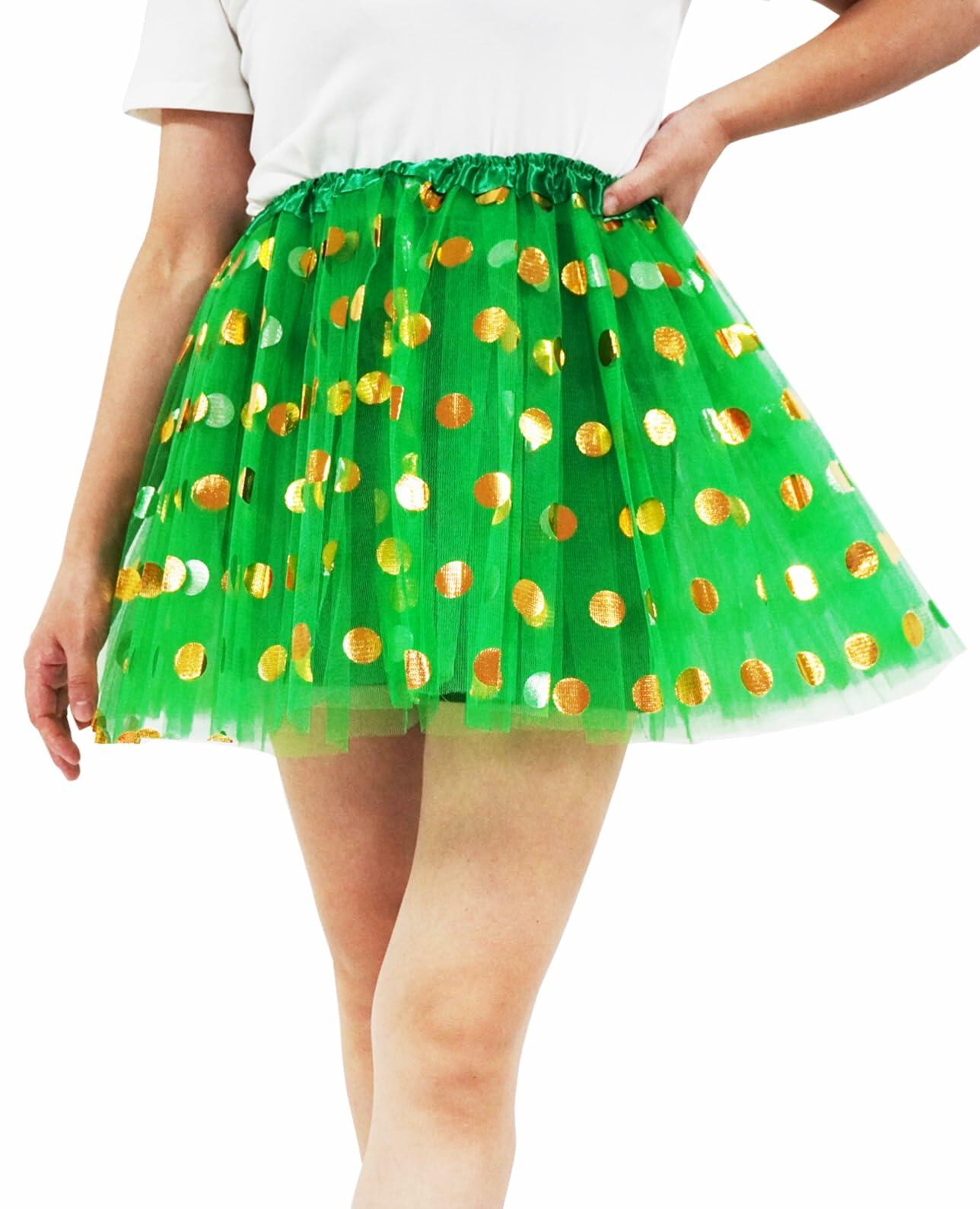 DMLBC Women's Green Polka Dot Tulle Tutu Skirt Ballet Costume Dress-Up - Size L