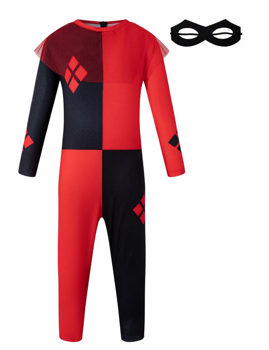 Yruiz Girl Halloween Clown Jumpsuit Red Black Long Sleeves Size 5-6Y
