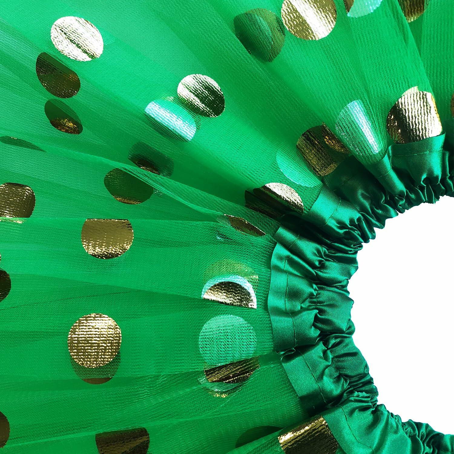 DMLBC Women's Green Polka Dot Tulle Tutu Skirt Ballet Costume Dress-Up - Size L