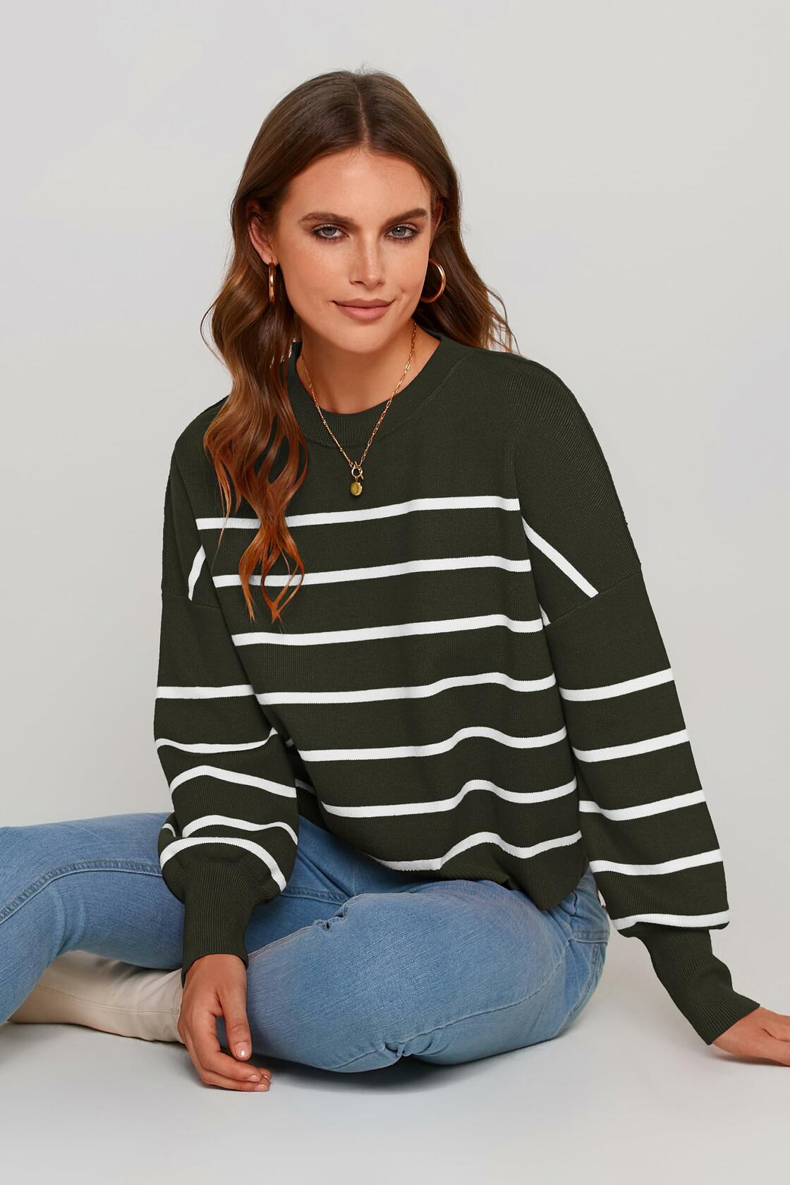PRETTYGARDEN Women's Fall Striped Cropped Sweater Grey Size L