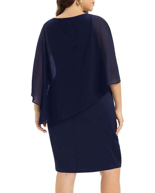 Pinup Fashion Navy Blue Plus Size Midi Dress Semi Formal Evening Party 4XL