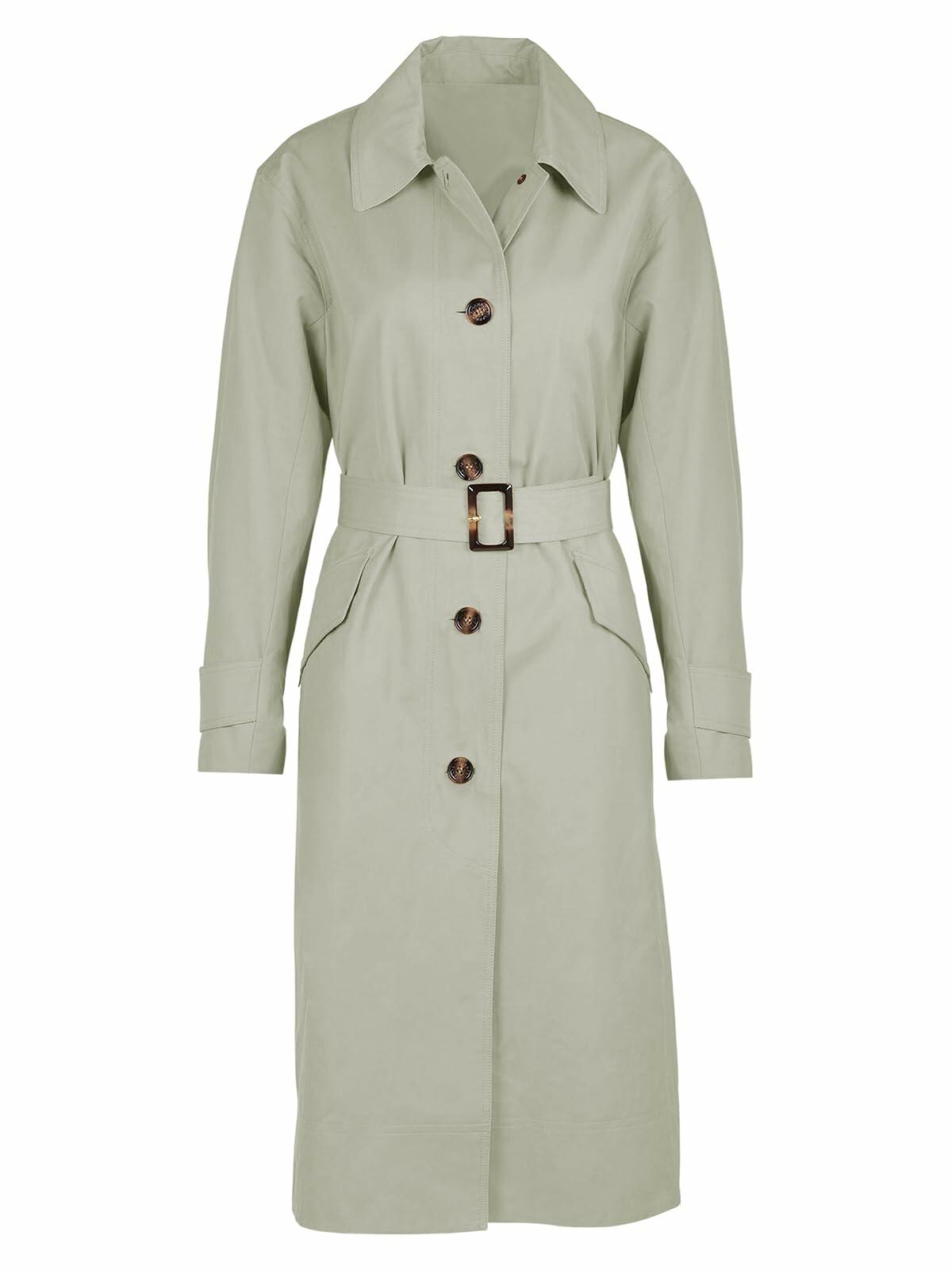 Tankaneo Womens Trench Coat Grey Single Breasted Windproof Overcoat Size L
