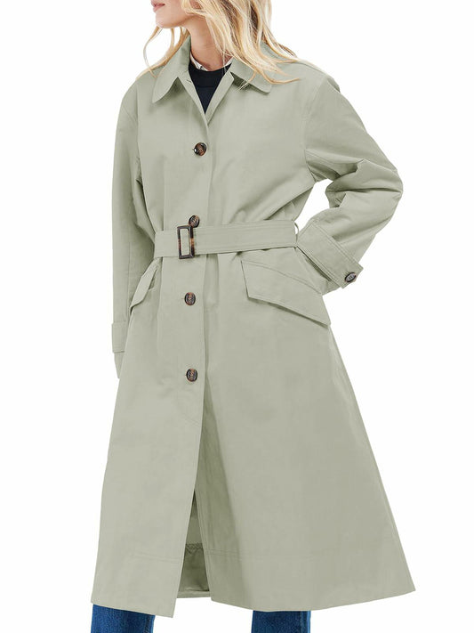 Tankaneo Womens Trench Coat Grey Single Breasted Windproof Overcoat Size L