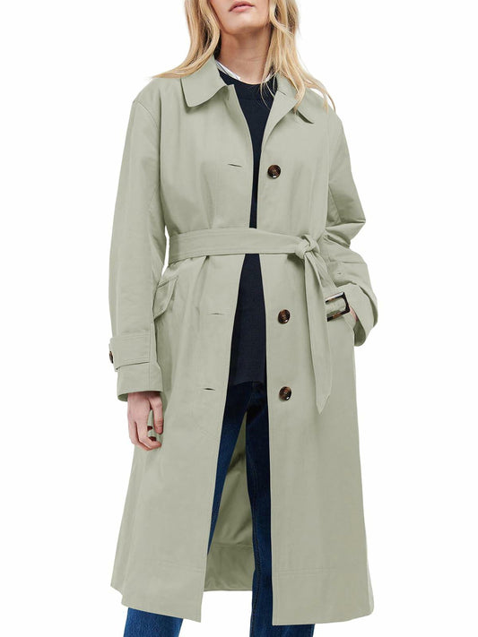 Tankaneo Womens Trench Coat Grey Single Breasted Windproof Overcoat Size L