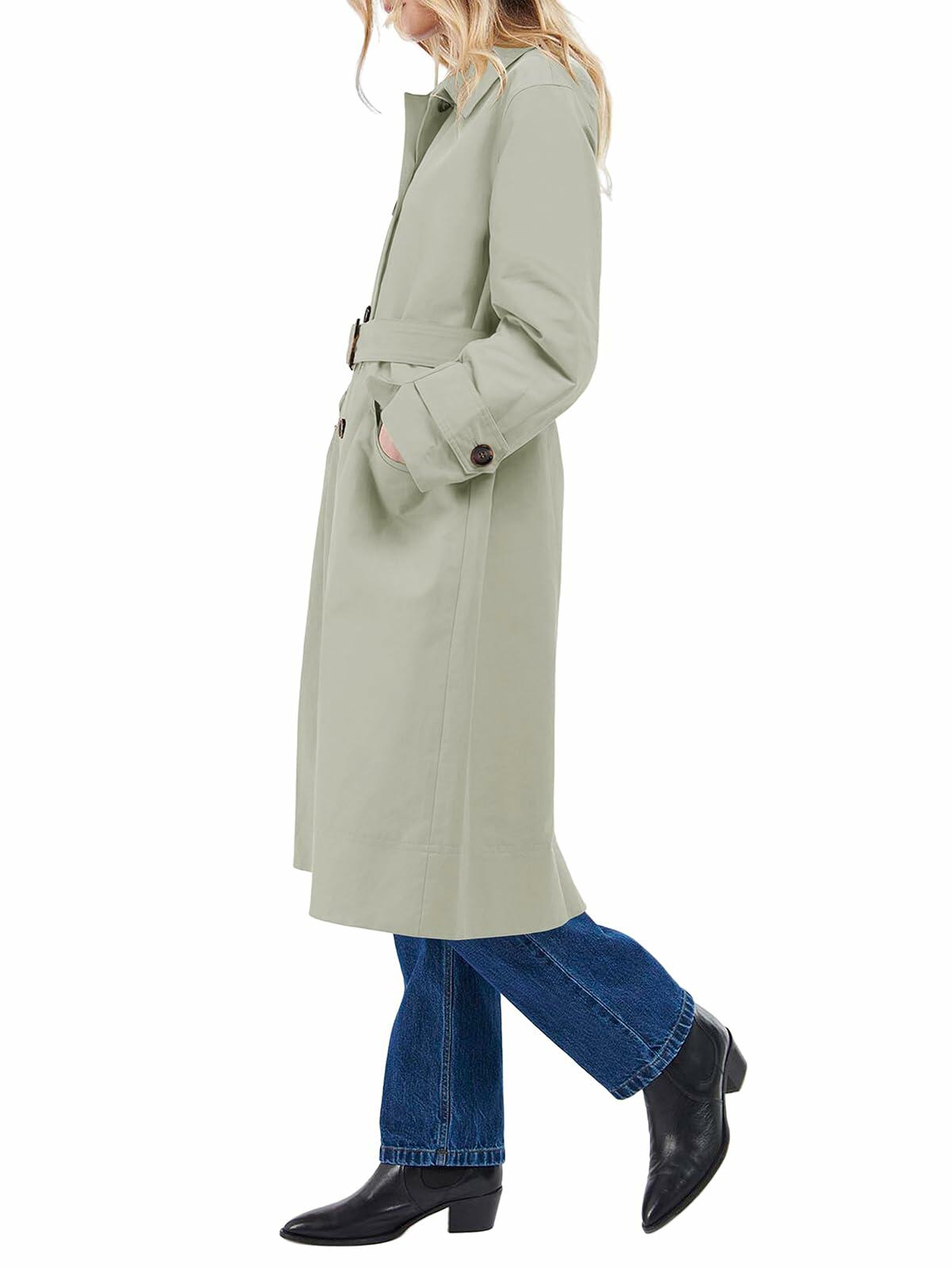 Tankaneo Womens Trench Coat Grey Single Breasted Windproof Overcoat Size L