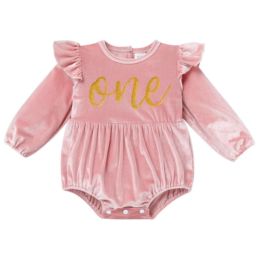 Infant Baby Girl Velvet Romper Pink Christmas Outfit Size 6-12M