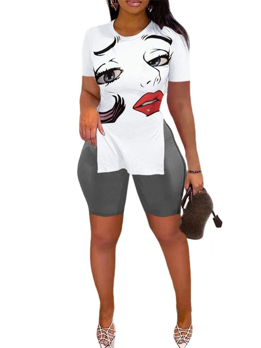 MRSYVES 2PC White Pullover & Leggings Set Short Sleeve Size S