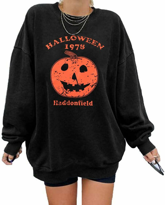 KIMSOONG Womens Oversized Halloween Pumpkin Sweatshirt Apricot Size XL