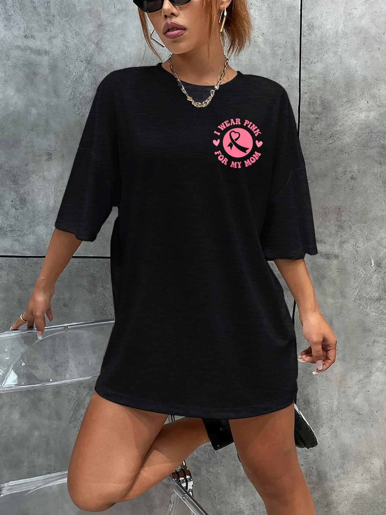 FASHGL I Wear Pink for My Mom Breast Cancer Awareness T-Shirt Pink Size XL